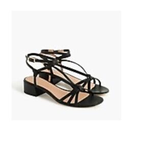 J Crew Women's Strappy Lady Sandals in Leather, Black, 9M